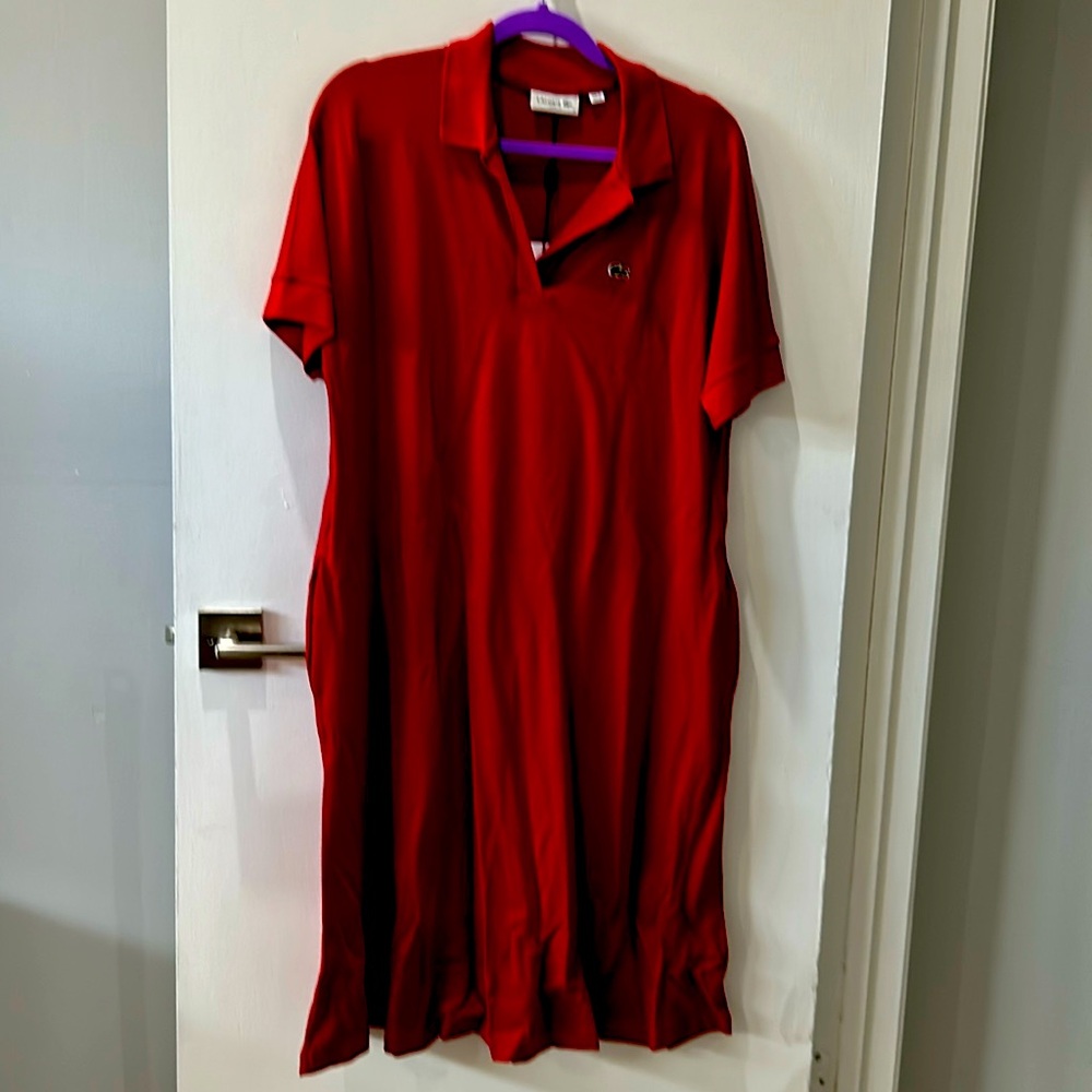 WOMEN'S PIQUÉ LOOSE SHIRT DRESS-Color Red